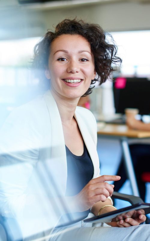 Businesswoman, security and finance. Confidentiality. Cybersecurity.